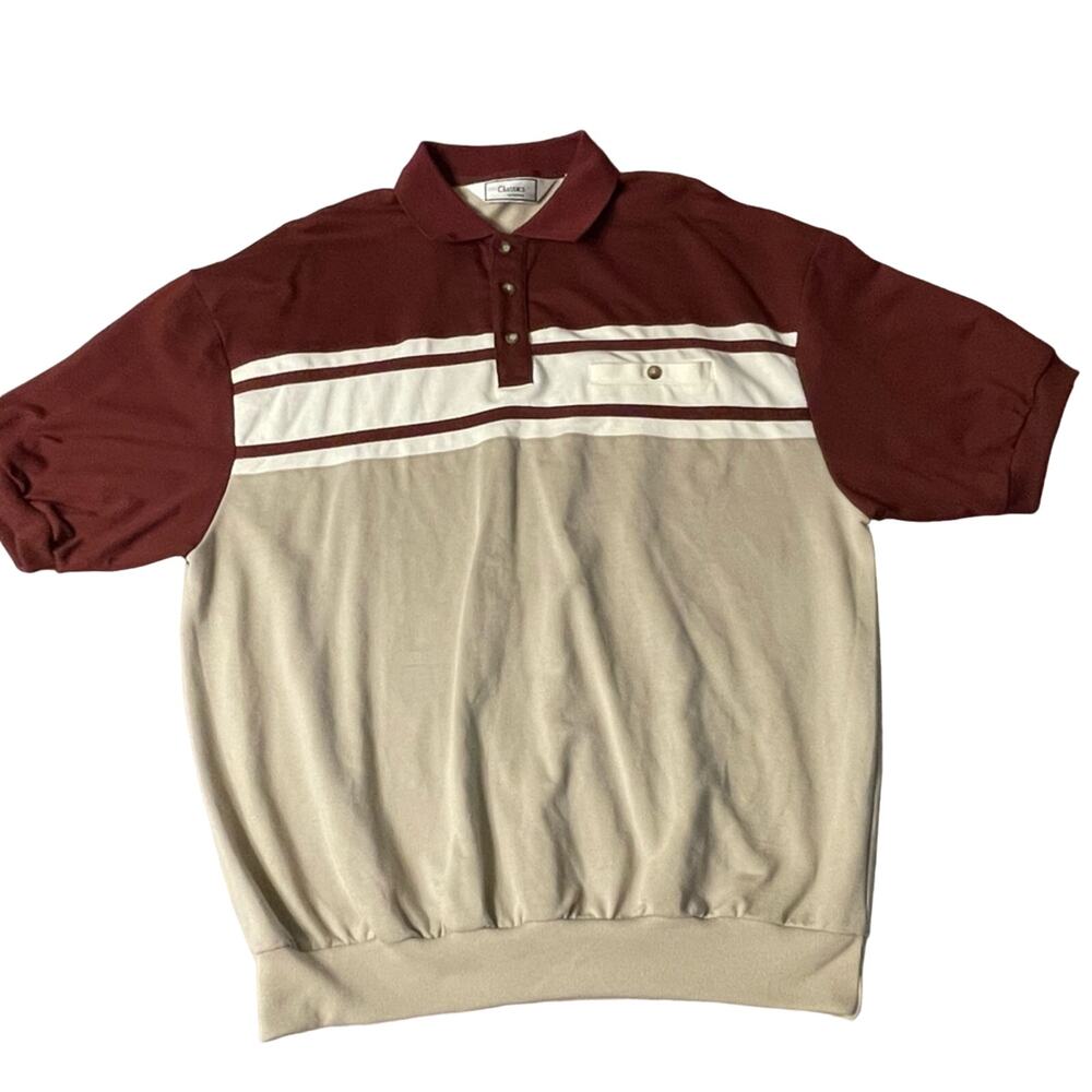 Classics by Palmland burgundy & tan polo grandpa style XL retro striped